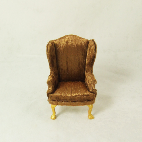 HN-22, Golden Brown velvet Wingback Chair 1" scale